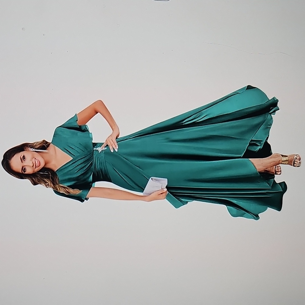 Tea Length Chiffon Teal Black Tie Wedding Guest Dress Gown 16